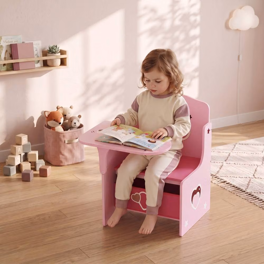AIYAPLAY Kids Table and Chair Set with Storage Bins, Pink – 2
