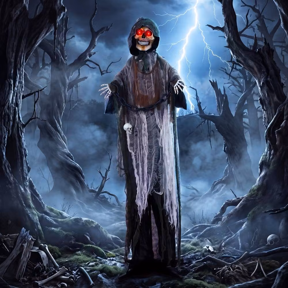 HOMCOM 170cm Animated Halloween Grim Reaper for Covered Outdoor Use, Black – 2