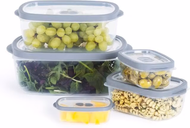 LIVIVO 5pc Airtight Stackable Food Storage Containers with Lids, Grey and Transparent, BPA Free and Freezer Safe – 1