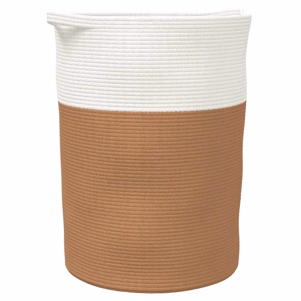 Berkfield Open Weave Cotton Storage Basket in Brown and White, W: 49 cm, H: 65 cm – 2