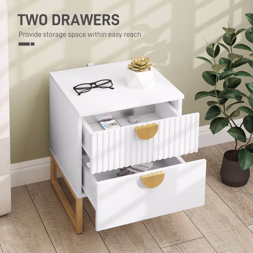Wyld Haus Coelta Loni White and Gold 2 Drawer Bedside Table with Ribbed Front – 3