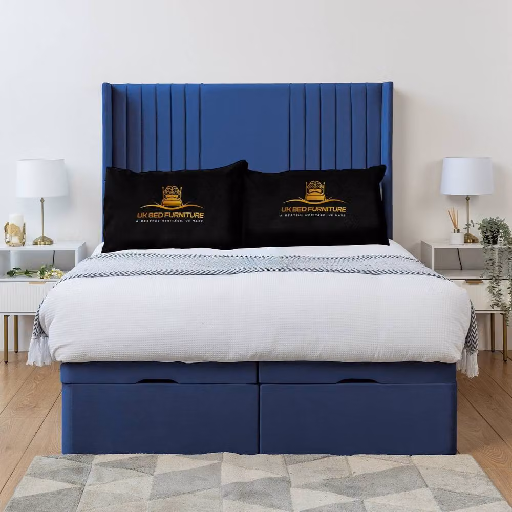 Luxor Living Luxor Wingback Ottoman Divan Bed with 54 Inch Headboard in Blue Velvet, Size: 140 x 200 cm – 2