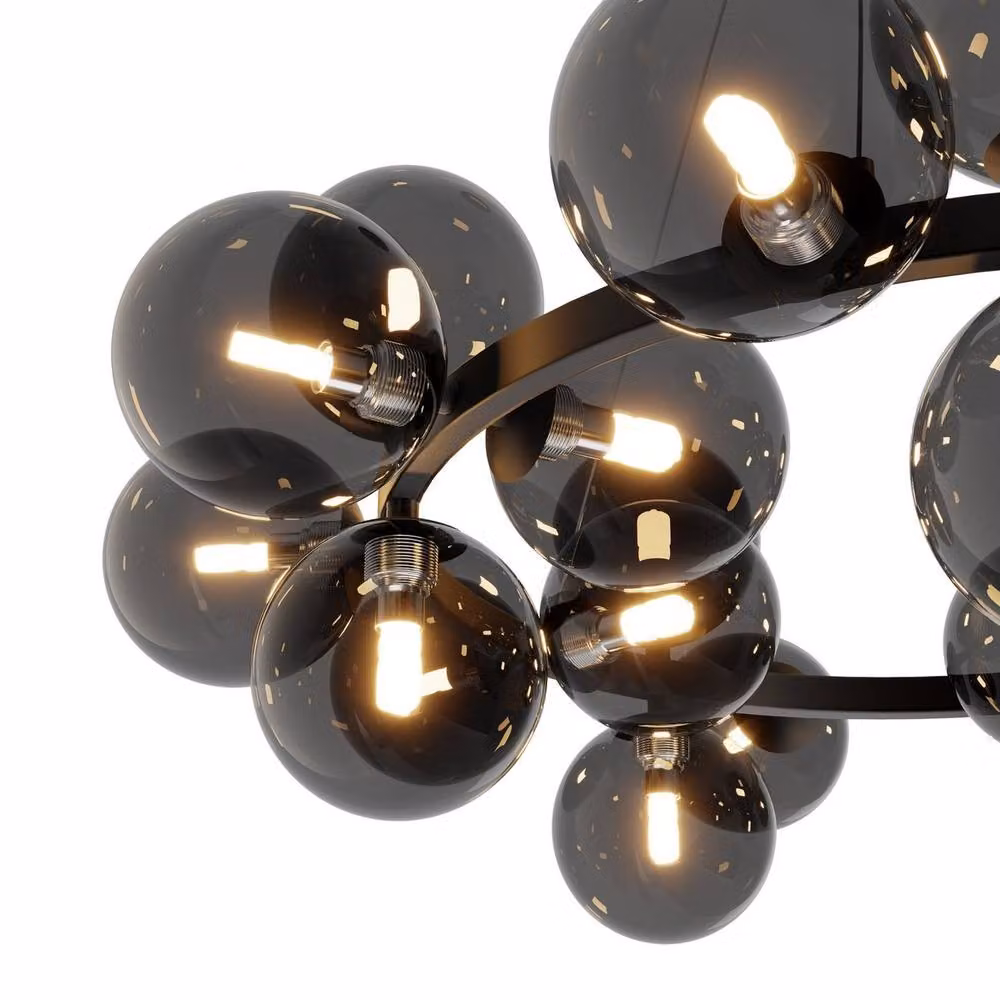 Maytoni Dallas Modern 25 Light Globe Pendant with Black and Smoky Glass Shades and G9 Base – 2