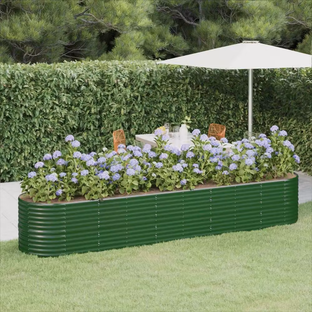 Berkfield Home Garden Green Powder-coated Steel Raised Bed W/D/H: 368 x 80 x 68 cm – 2