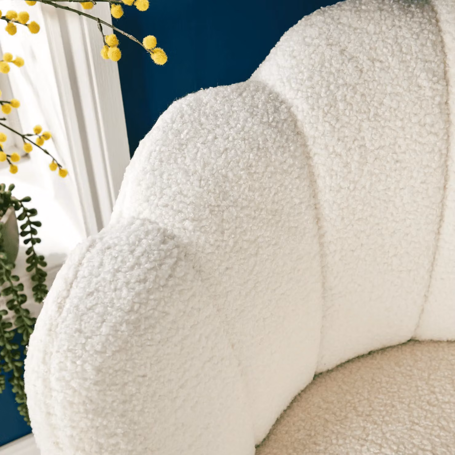 Home Source Scallop Shell Wing Back Armchair in White Bouclé Fabric with Gold Legs – 2