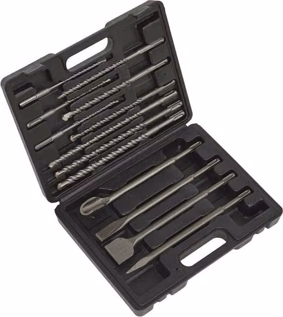 Loops 13 Piece SDS Plus Drill Bit and Flat Chisel Set in Metallics with Storage Case – 1