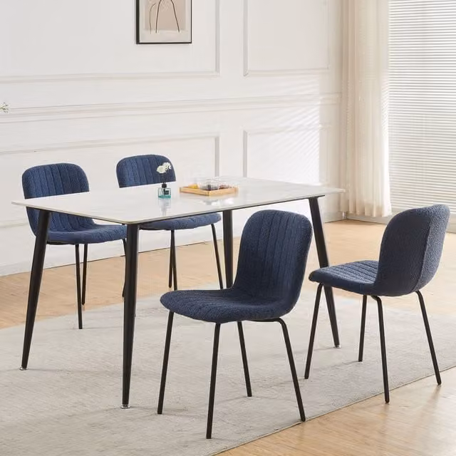 MCC Direct Bella Luxe Set of 4 Blue Teddy Faux Fur Dining Chairs with Metal Legs