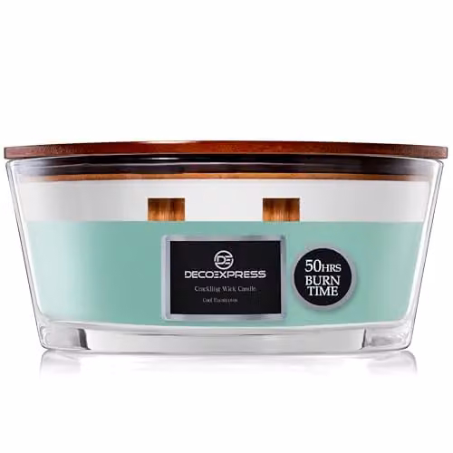 Deco Express Cool Eucalyptus Scented Woodwick Candle in Green with 50 Hour Burn Time