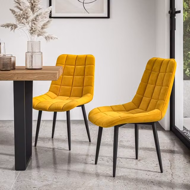 More4Homes Nova Modern Velvet Dining Chair Set of 2 - Yellow