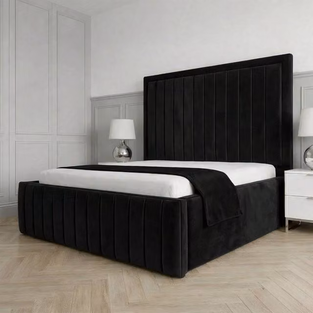 Living Comfort Bedz Sovereign Upholstered Velvet Gas Lift Storage Bed in Black, W/D: 120 x 200 cm