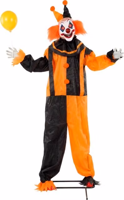 HOMCOM 190cm Life Size Animated Clown Halloween Decoration in Orange and Black with Sound and Touch Activation – 1
