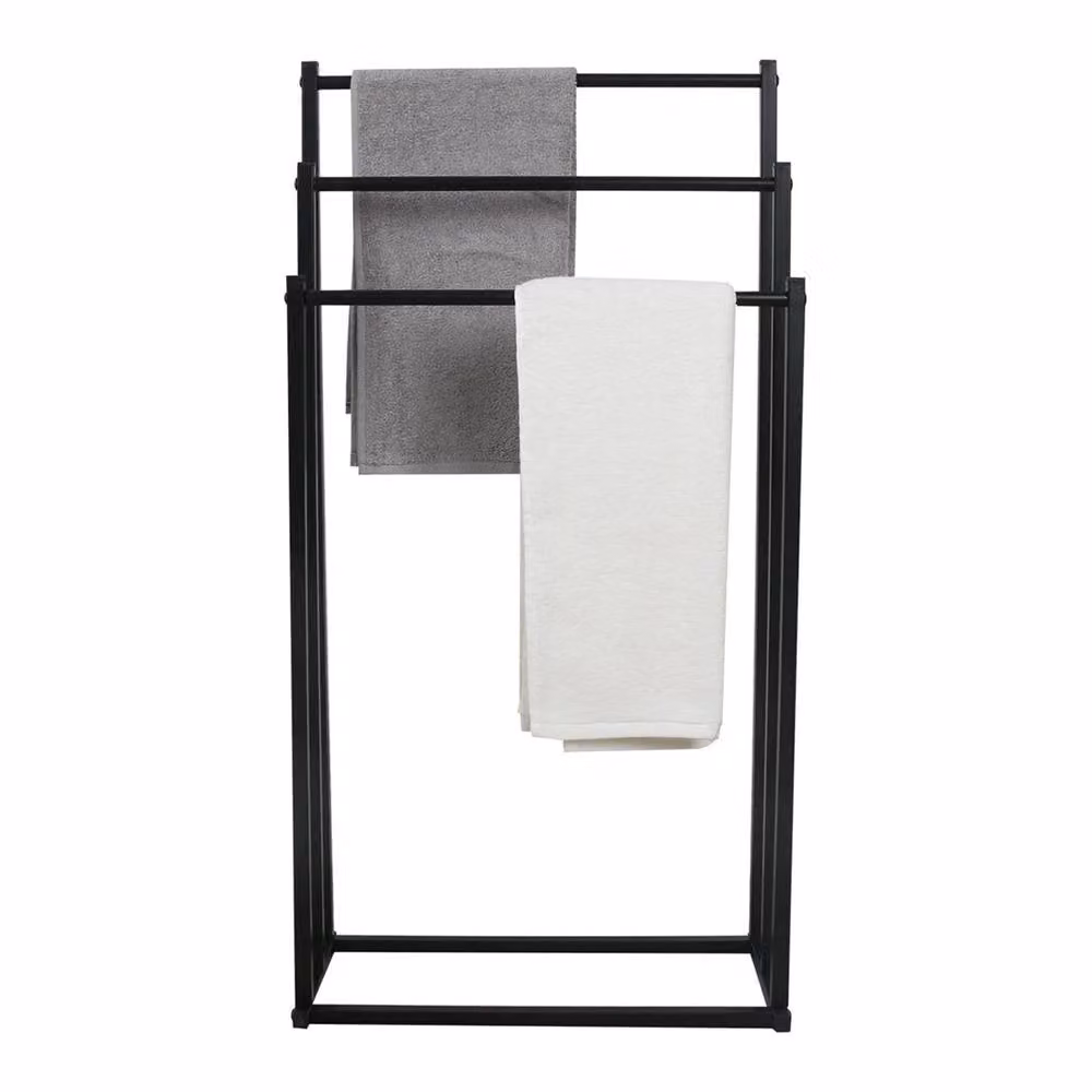 Nordara Black 3-Tier Freestanding Towel Rail Matt Metal Bathroom Storage Stand H: 86 cm, W: 44 cm, D: 21 cm – 2