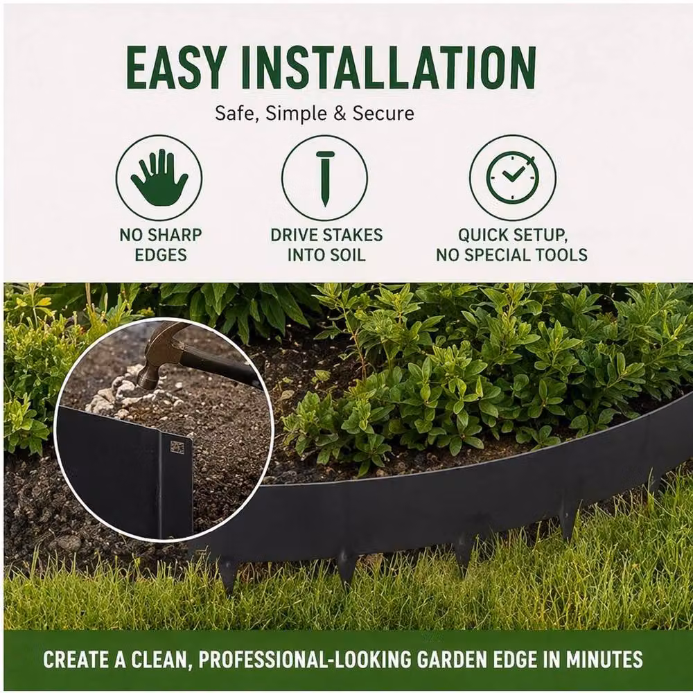 EONLION Flexible Corten Steel Lawn Edging, Black – 4