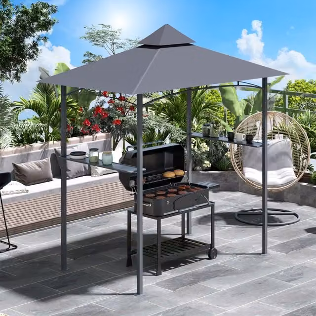 Outsunny 8ft Double Tier Outdoor BBQ Gazebo in Grey