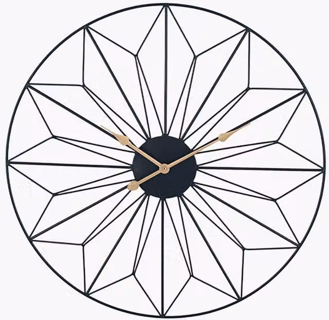 Pacific Lifestyle Modern Geometric Metal Round Analog Wall Clock in Black and Gold