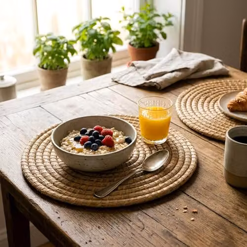 Argon Tableware 12pc Round Woven Palm Leaf Placemats and Coasters Set in Brown – 3