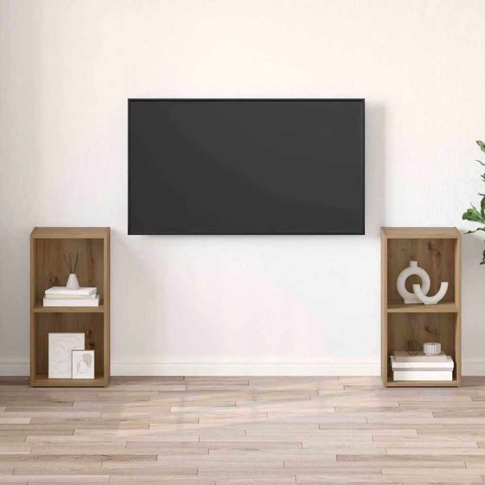 Berkfield Home 2-Piece Decorative Shelf Set in Artisan Oak Brown, W/D/H: 72 x 35 x 36.5 cm – 3