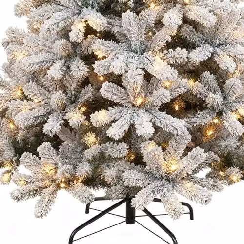 Shatchi 1.8m Pre-Lit Yukon Snow Pine Artificial Christmas Tree in Green and White with 260 Warm White LEDs and Metal Stand, H: 180 cm, W: 100 cm, D: 100 cm – 2