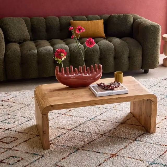 sweeek Rectangular Solid Acacia Wood Coffee Table in Brown, W/D/H: 100 x 50 x 40 cm – 1