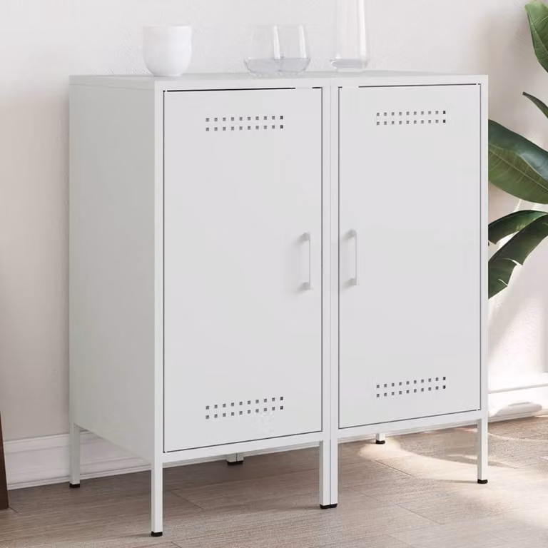 Berkfield Home Set of 2 White Steel Sideboards W/D/H: 36 x 39 x 79 cm
