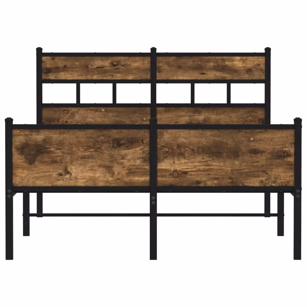 Berkfield Home Small Double Bed Frame in Smoked Oak and Brown with Metal Frame, W/D/H: 120 x 200 cm – 3