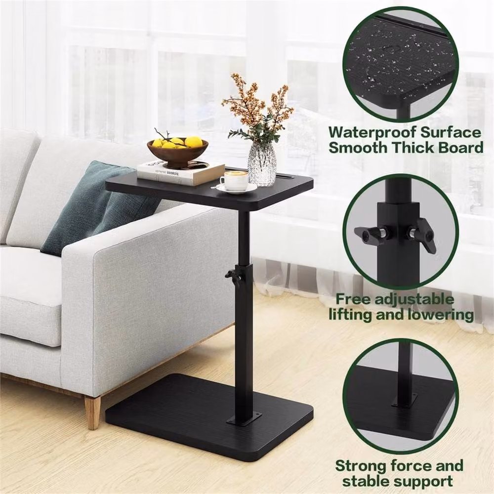 SPETLEK Adjustable Black Sofa Side Table with Rotating Top and Height Adjustment – 2