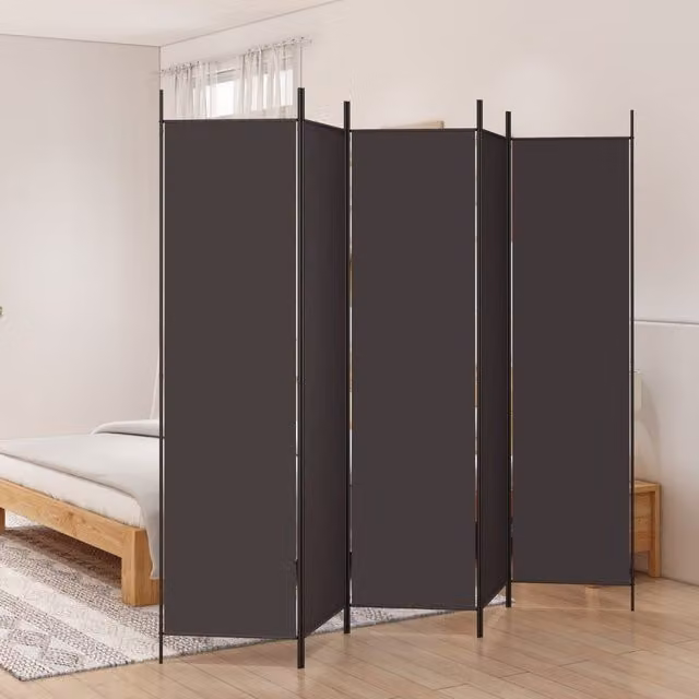 Berkfield Home 5-Panel Fabric Room Divider in Brown, W/H: 250 x 200 cm – 1