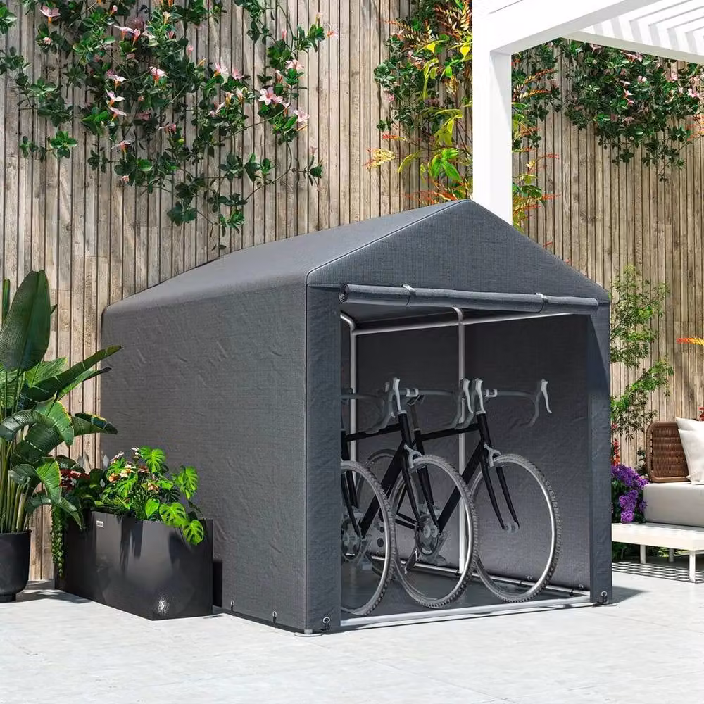 FLAVORA Portable Garden Storage Shed with Galvanised Steel Frame in Dark Grey, W/D/H: 160 x 140 x 172 cm – 5