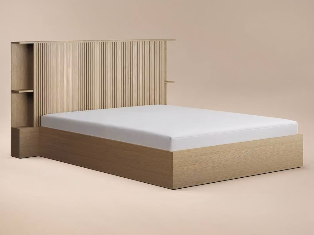 Solace+Co Zora Ottoman Bed with Headboard Shelves in Oak Brown, W/D/H: 180 x 200 x 203.2 cm – 3