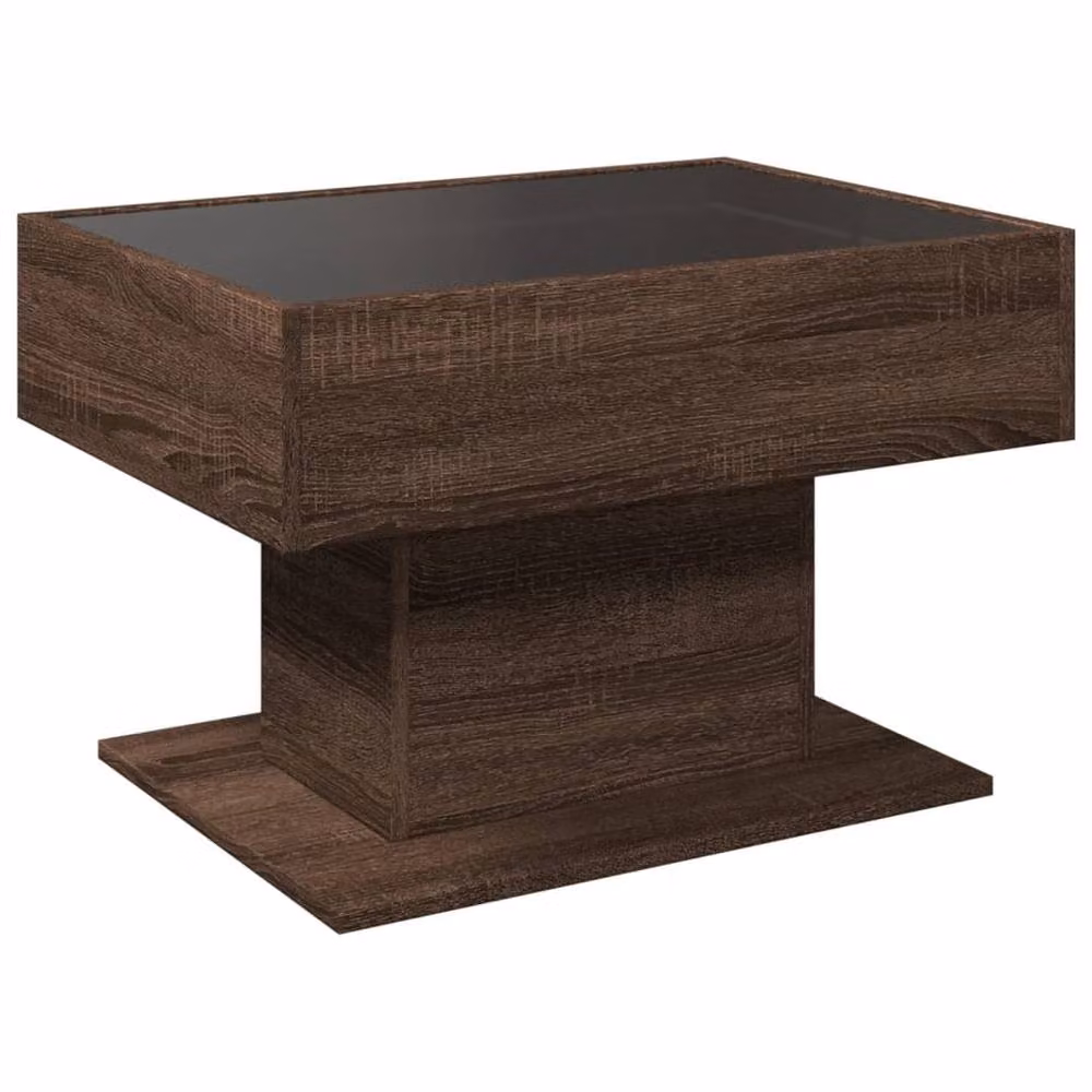 Berkfield Home Modern Rectangular Coffee Table with LED Lighting in Brown Oak and Glass, W: 70 cm, D: 50 cm, H: 45 cm – 4