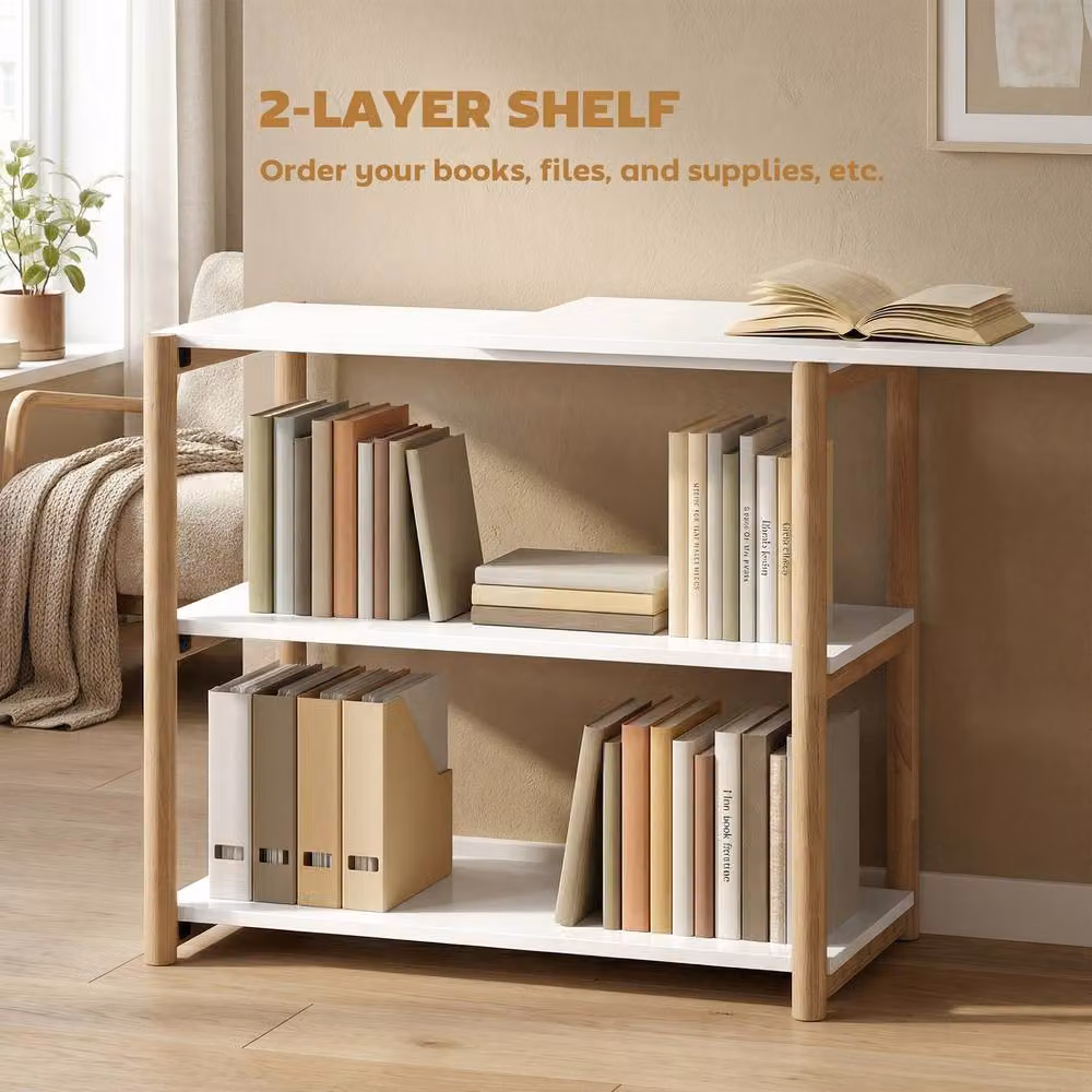 HOMCOM Computer Desk with Storage Shelves in White and Oak – 4