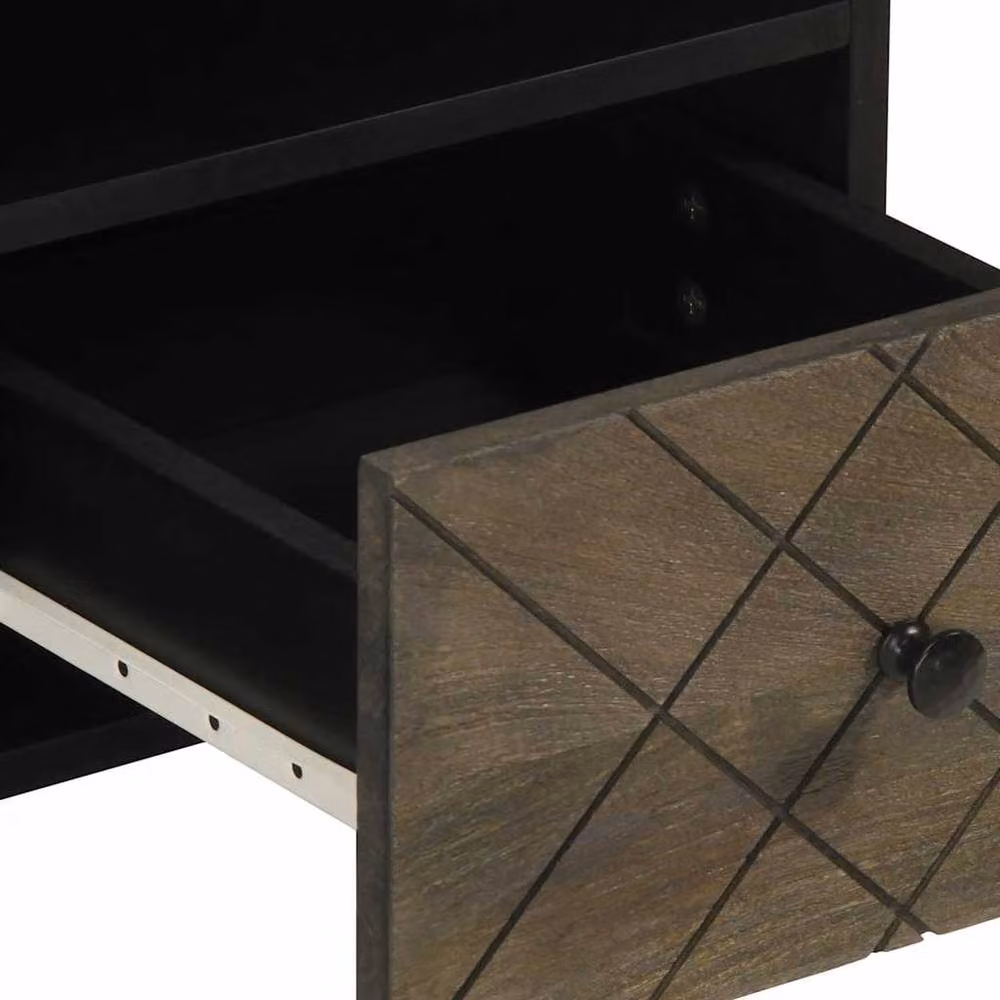Berkfield Home Black Mango Wood Industrial TV Cabinet W/D/H: 100 x 33 x 46 cm – 5