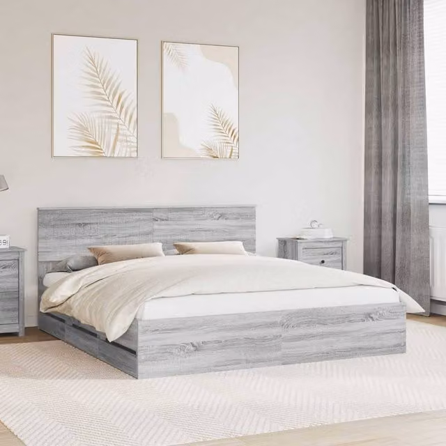 Berkfield Home Modern Bed Frame with Drawers in Grey Sonoma, Engineered Wood, W/D/H: 180 x 200 cm