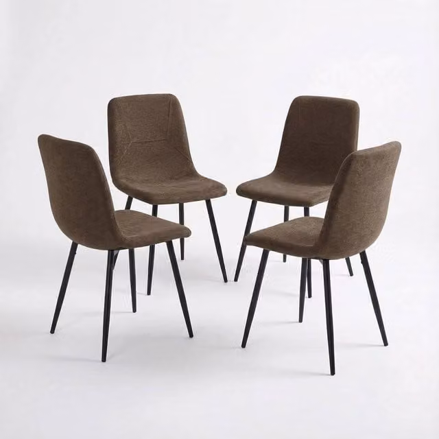 KORVIXA Set of 4 Modern Brown Fabric Upholstered Dining Chairs with Metal Frame – 1
