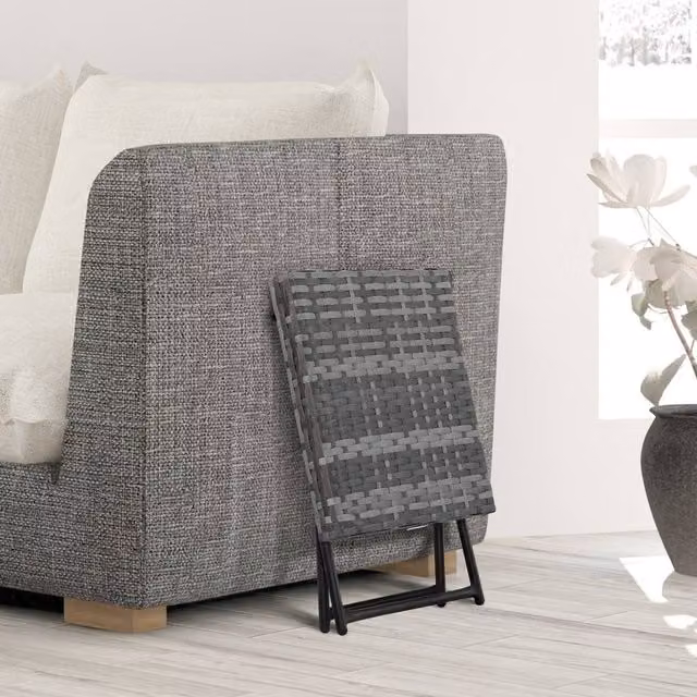 FORGEVIO Grey Foldable Square Rattan Outdoor Coffee Table for Balcony and Garden