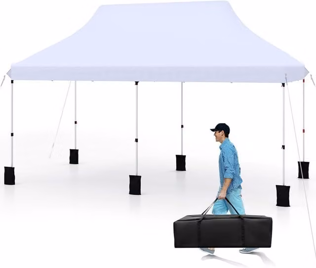 Costway White Pop-up Canopy Tent Gazebo with Carry Bag, W: 6 m, D: 3 m