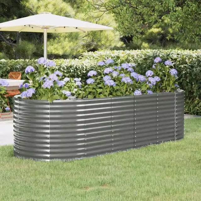 Berkfield Home Garden Grey Powder-coated Steel Raised Bed W: 249 cm, D: 100 cm, H: 68 cm – 1