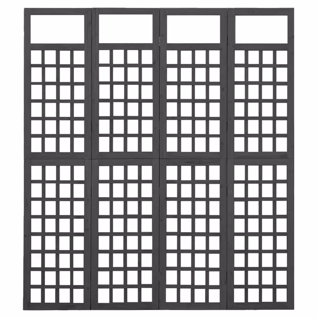 Berkfield Home 4-Panel Black Solid Wood Trellis Room Divider, W: 161 cm, H: 180 cm – 3