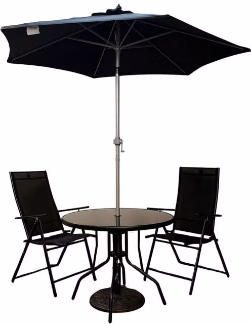 Samuel Alexander Modern 2 Person Round Patio Set in Black and Grey with Glass Top and Powder Coated Steel Frame