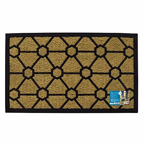JVL Woven Coir and Rubber Tuffscrape Doormat, Geometric Design, Beige, W: 45 cm, D: 75 cm – 5