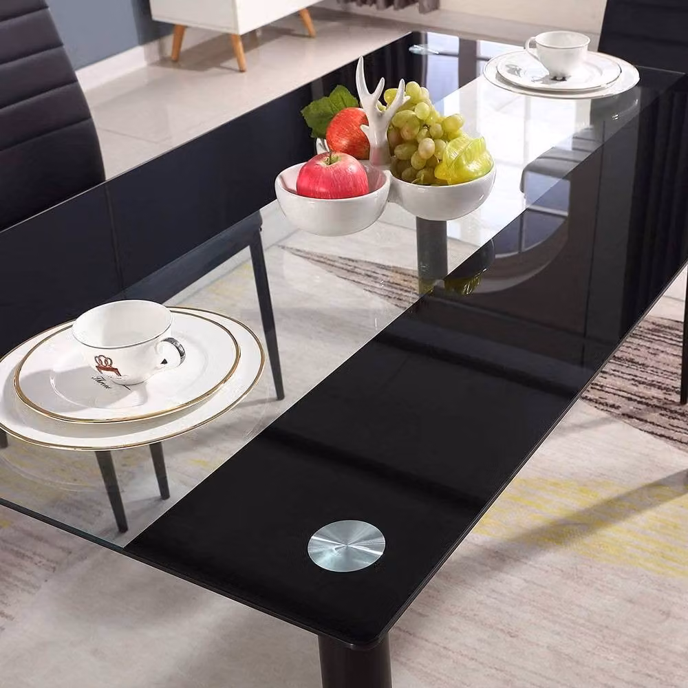 KOSY KOALA Modern Dining Set with Rectangular Clear Glass Table and 6 Black Faux Leather Chairs – 2
