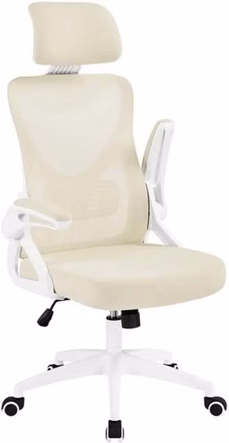 KORVIXA Beige Fabric Mesh Task Chair with Headrest and 360 Degree Swivel for Home Office – 1