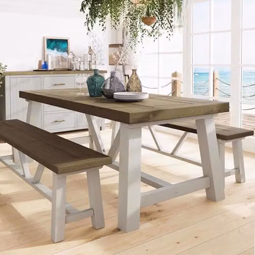 FWStyle Reclaimed Pine Large Rectangular Dining Table in Rustic Farmhouse Driftwood and Truffle Finish, W: 200 cm – 2
