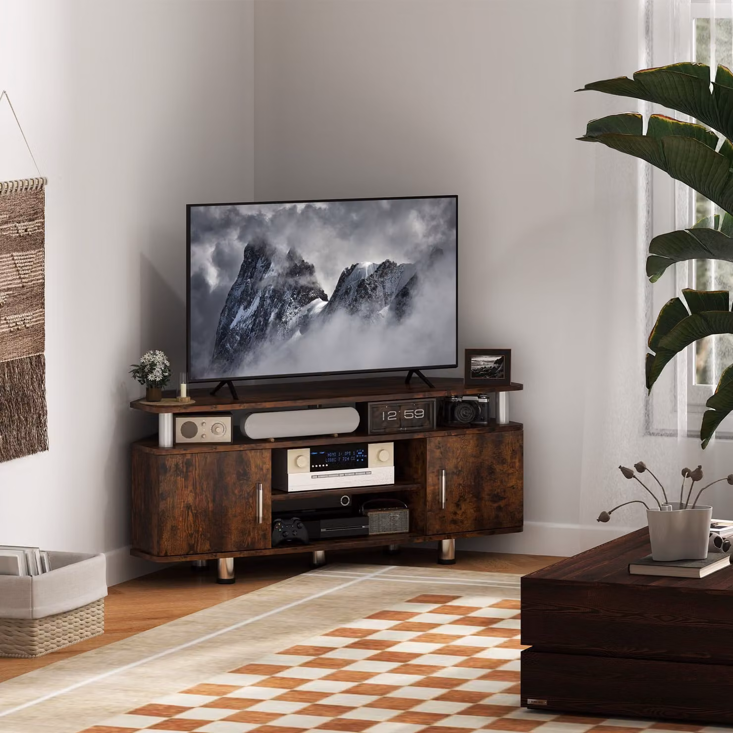 HOMCOM Rustic Brown TV Unit Cabinet for TVs up to 55 Inches with Storage Shelves and Cupboard, W: 120 cm – 2