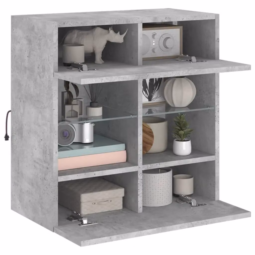 Berkfield Home Modern Wall Mounted TV Cabinet with Integrated LED Lights and Internal Shelves, Concrete Grey, W: 58.5 cm, D: 30 cm, H: 60.5 cm – 3