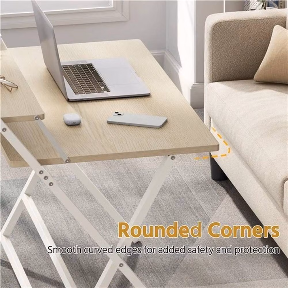 KORVIXA Foldable Computer Desk with Monitor Shelf in Sand and White – 2