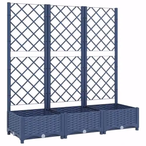 vidaXL Plastic Garden Planter Tub in Blue Grey, W/D/H: 120 x 40 x 121.5 cm – 1