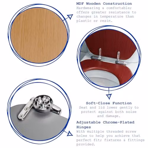 Harbour Housewares Soft Close MDF Wooden Toilet Seat in Brown, Oval Shape, W: 37.5 cm, D: 43.2 cm, H: 3.8 cm – 2