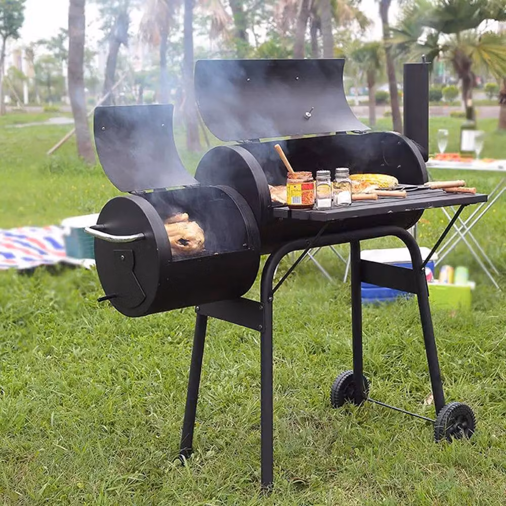 Living and Home Black Steel Barrel Charcoal BBQ with Portable Trolley Wheels – 3