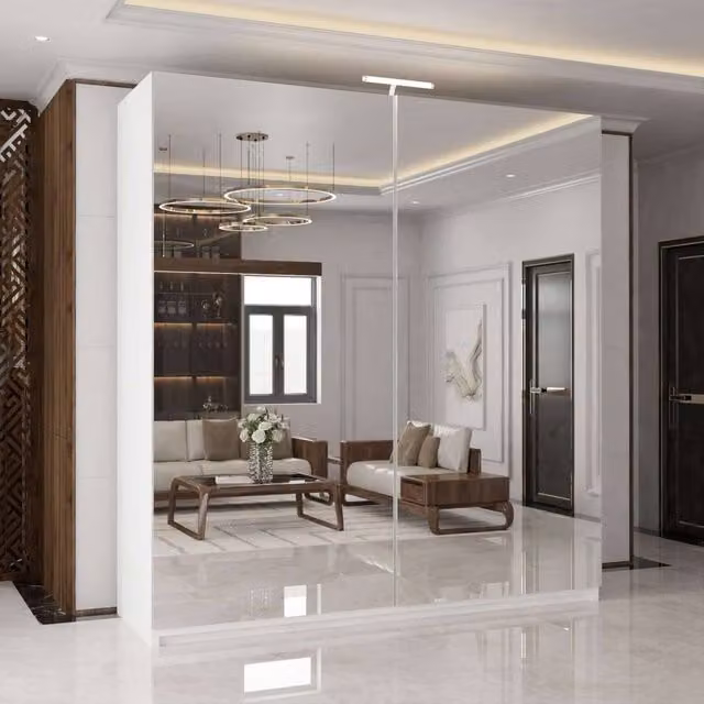 MN Furniture White Sliding Door Wardrobe with Full Mirror and Integrated LED Lighting, Width: 200 cm – 1